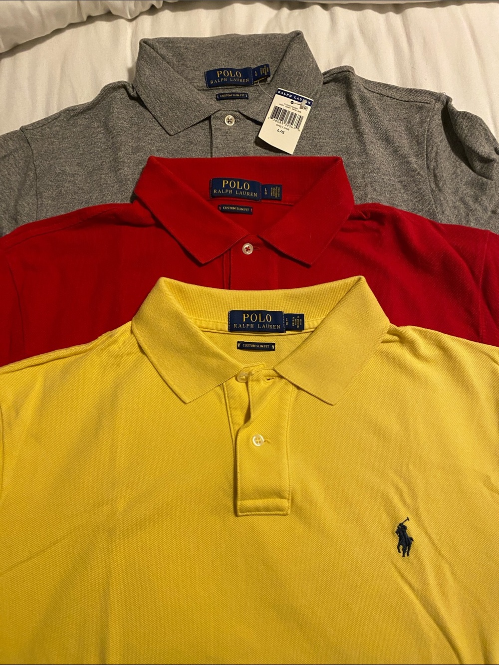 Bundle of Polo by Ralph Lauren Men’s Polo Shirt- Yellow, Red, Gray. Slim fit